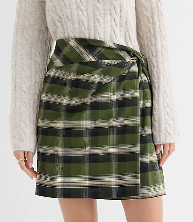 Plaid Brushed Flannel Twist Mini Skirt