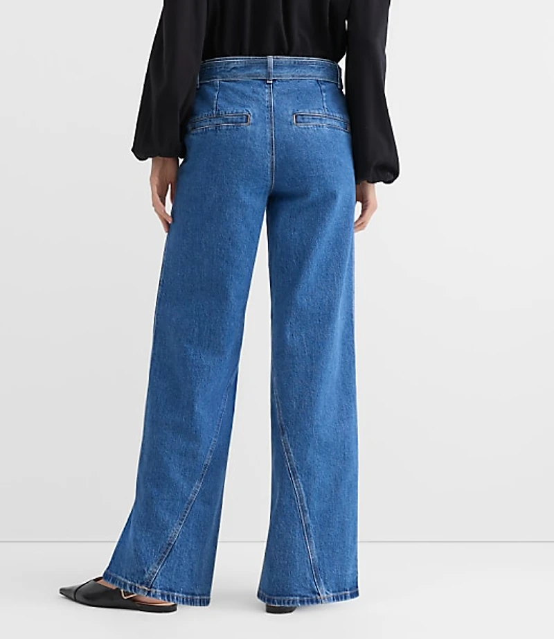 Belted Slim Wide Leg Jeans Bright Medium Stone Wash