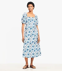 Petite Paisley Smocked Square Neck Midi Dress