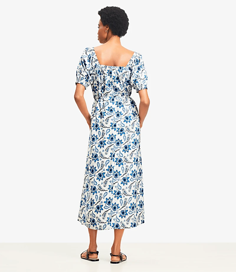 Petite Paisley Smocked Square Neck Midi Dress