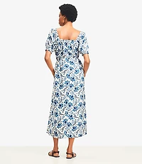 Petite Paisley Smocked Square Neck Midi Dress