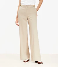 Petite Tab Waist Wide Leg Pants Twill