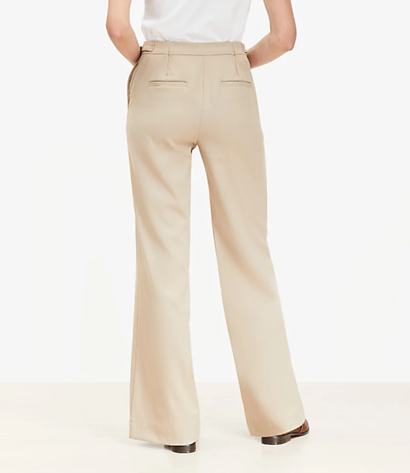 Petite Tab Waist Wide Leg Pants Twill