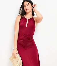 Petite Ruched Midi Halter Dress