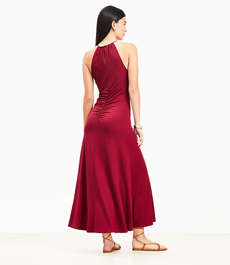 Petite Ruched Midi Halter Dress