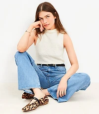 Petite Puckered Mock Neck Top