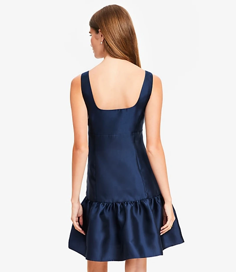 Satin Square Neck Mini Flounce Dress
