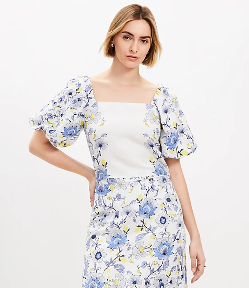 Petite Garden Linen Blend Bubble Sleeve Top