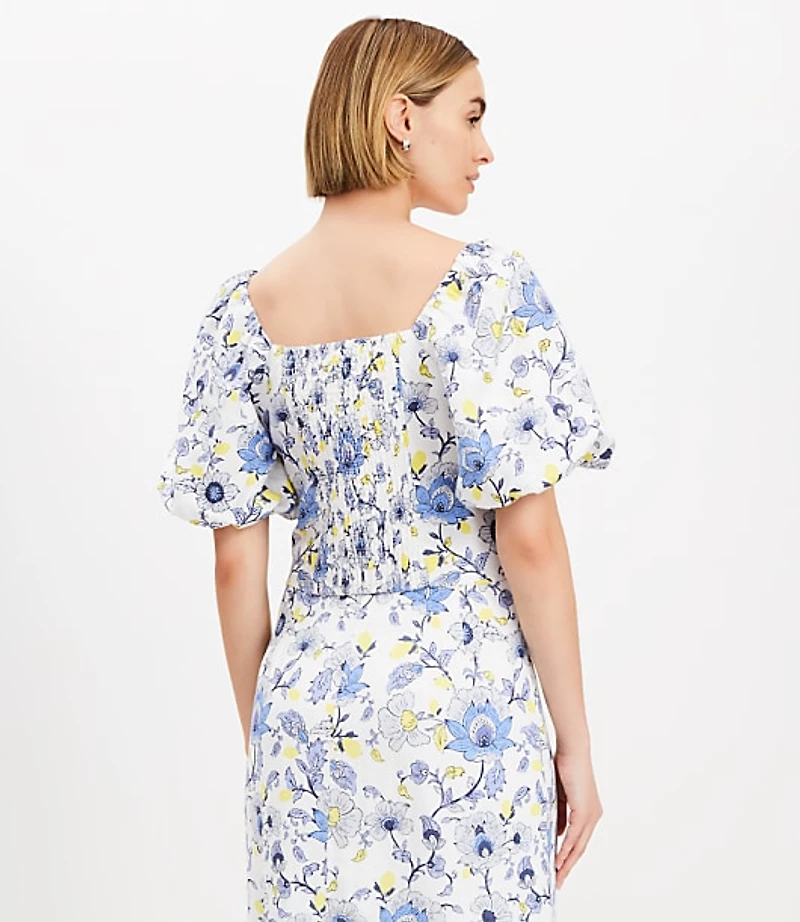 Petite Garden Linen Blend Bubble Sleeve Top