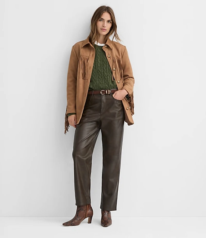 Petite Five Pocket Straight Pants Faux Leather