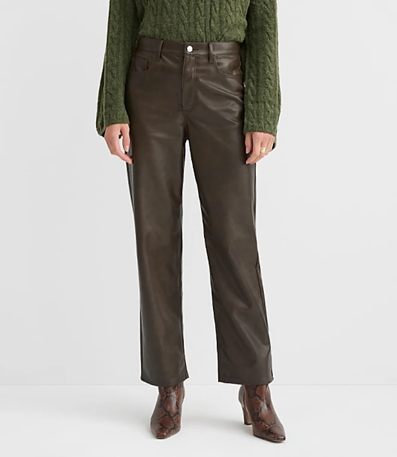 Petite Five Pocket Straight Pants Faux Leather