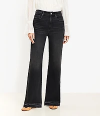 Petite Unpicked Hem High Rise Wide Leg Jeans Washed Black