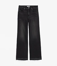 Petite Unpicked Hem High Rise Wide Leg Jeans Washed Black