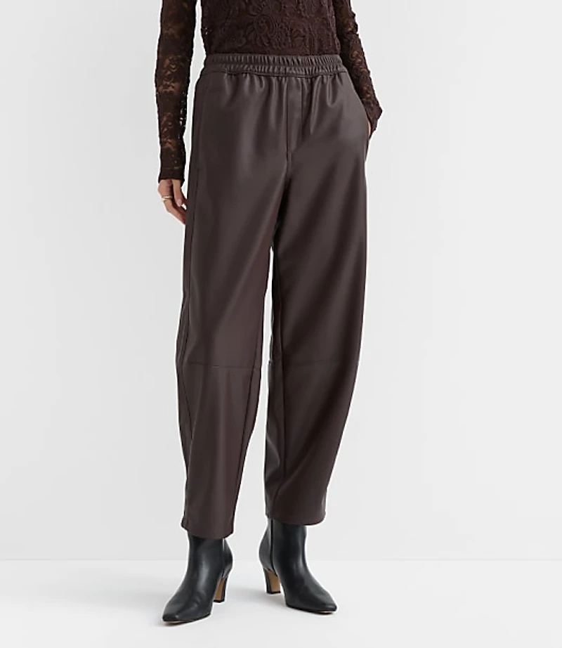 Petite Pull On Barrel Pants in Faux Leather