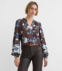 Garden Ruffle Split Neck Blouse