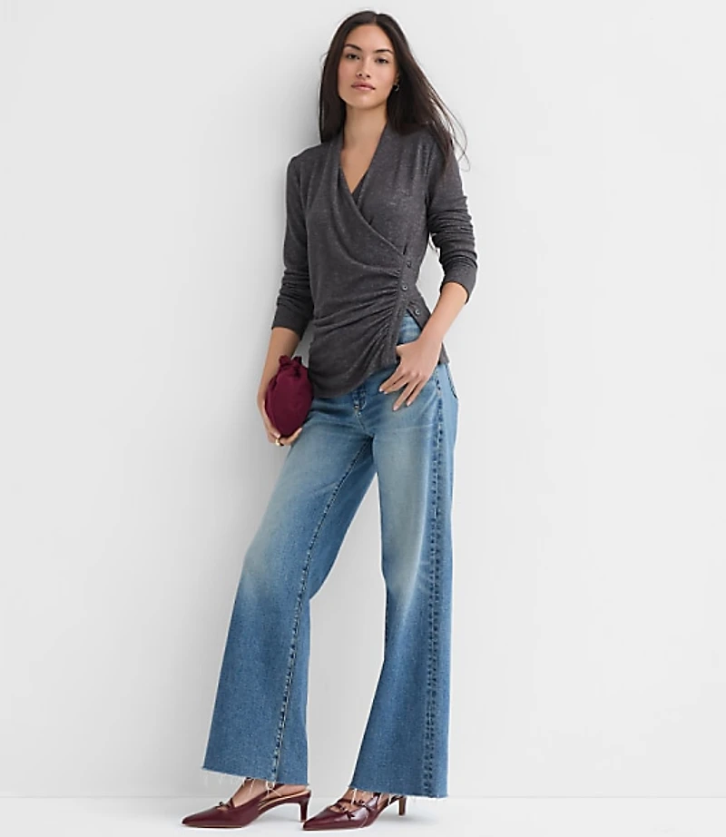 Petite Heathered Button Side Ruched Top