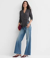 Petite Heathered Button Side Ruched Top