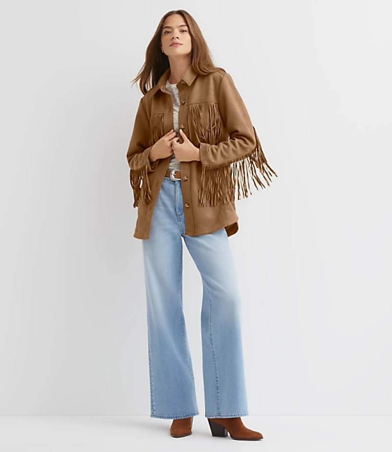 Fringe Faux Suede Shirt Jacket