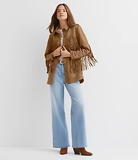 Fringe Faux Suede Shirt Jacket