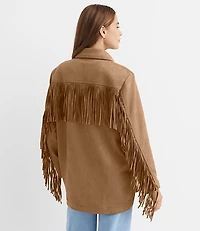 Fringe Faux Suede Shirt Jacket