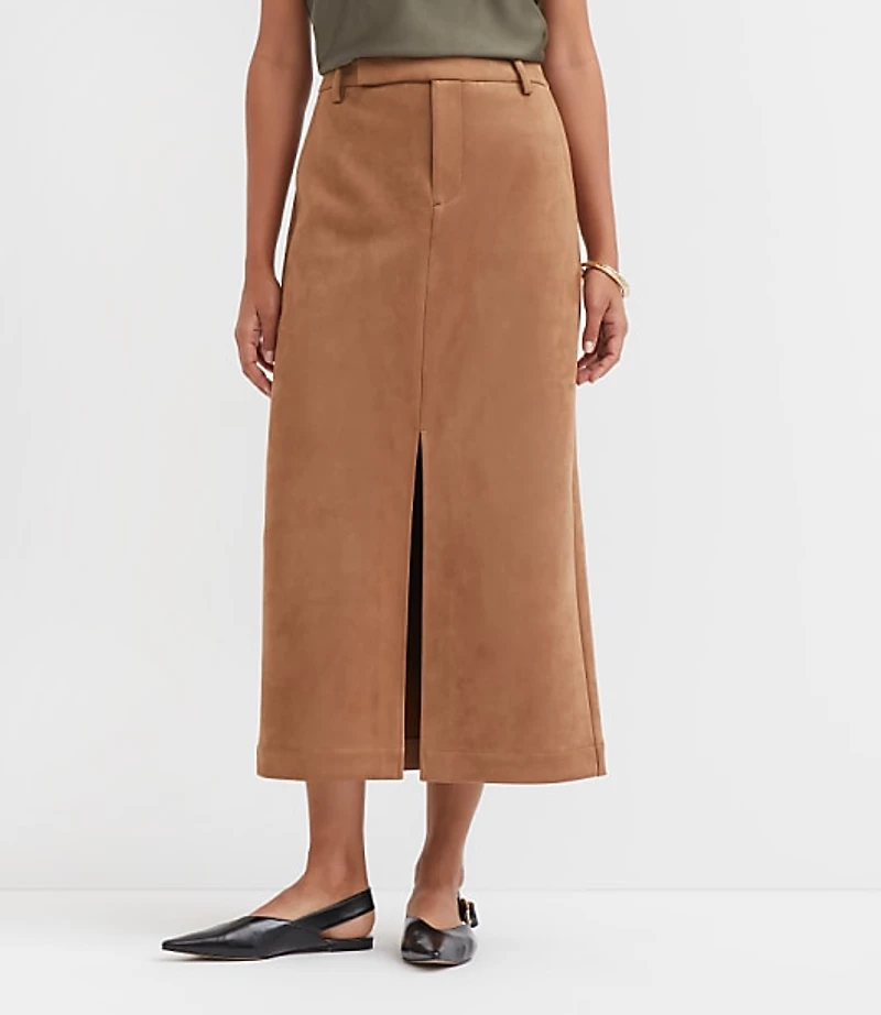 Faux Suede Midi Pocket Skirt