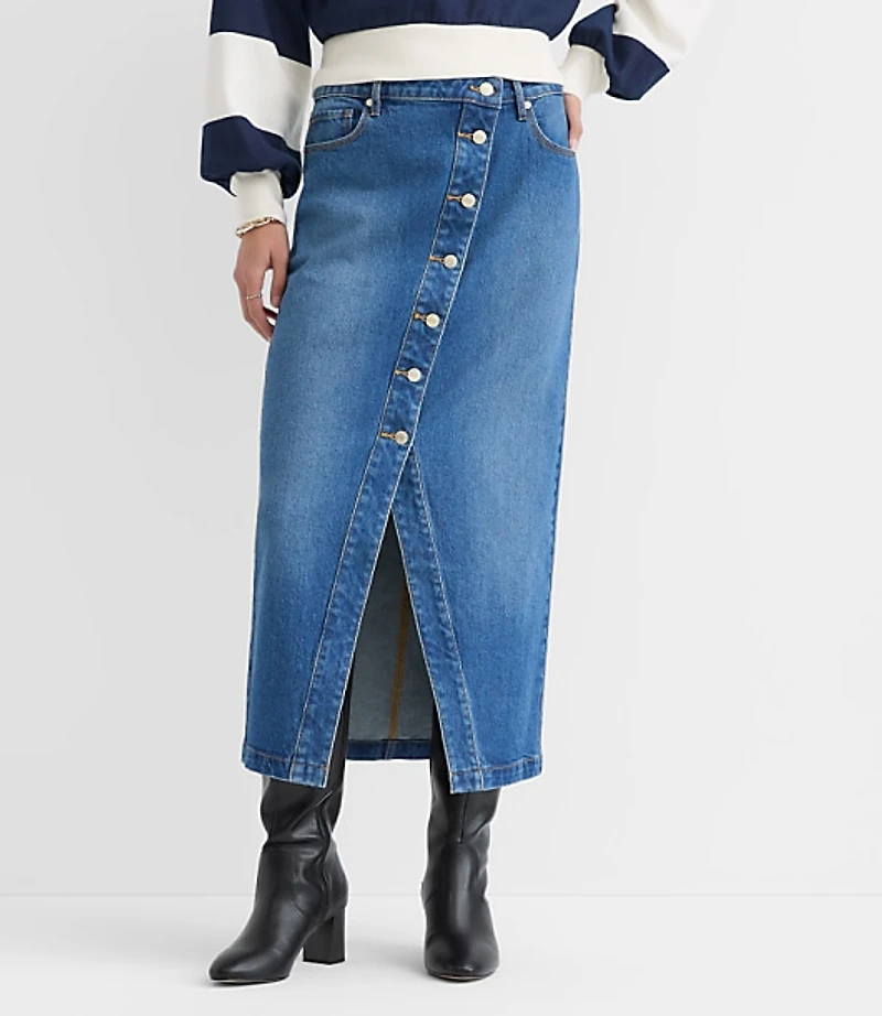 Cutaway Denim Midi Skirt Modern Indigo Wash