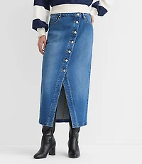 Cutaway Denim Midi Skirt Modern Indigo Wash