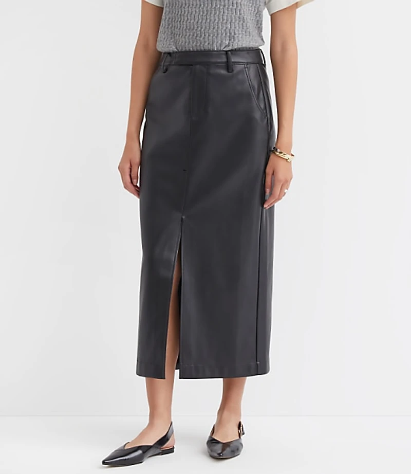 Faux Leather Midi Pocket Skirt