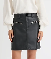 Petite Faux Leather Moto Mini Skirt