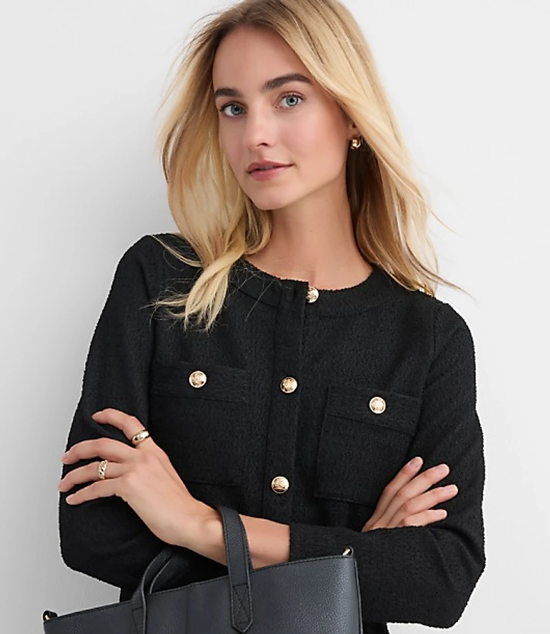 Petite Tweed Button Mini Pocket Dress