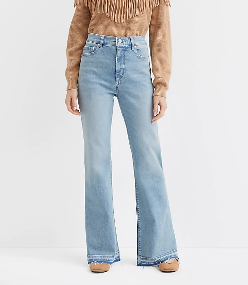 Petite Let Down Hem High Rise Relaxed Flare Jeans Vintage Light Indigo Wash