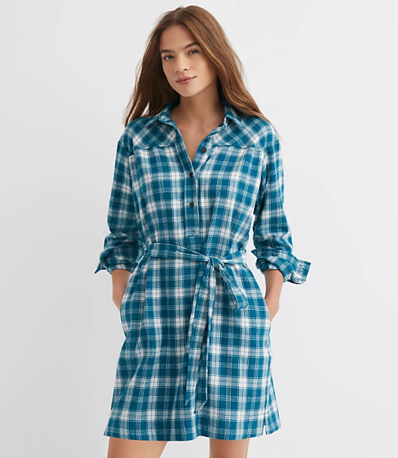 Plaid Belted Mini Pocket Shirtdress