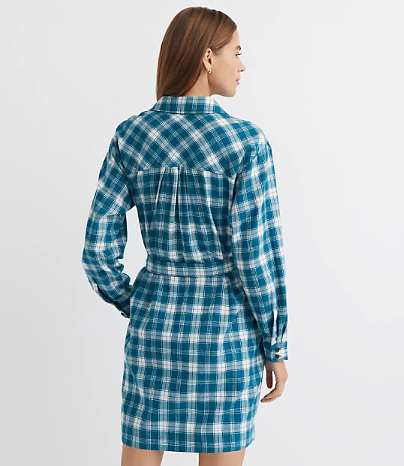 Plaid Belted Mini Pocket Shirtdress