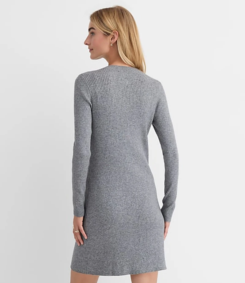 Petite Ribbed Button Pocket Mini Sweater Dress