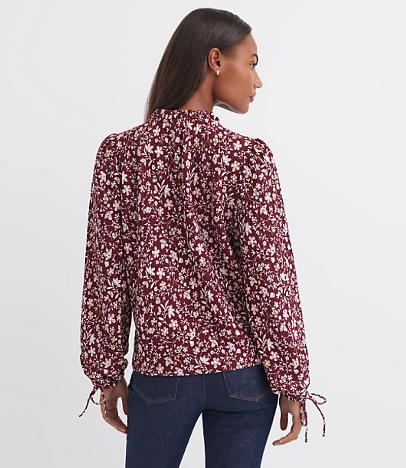 Floral Ruffle Tie Cuff Top