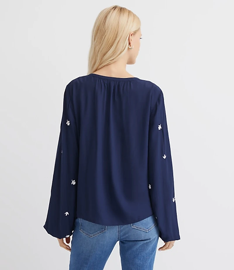 Petite Floral Embroidered Bib Blouse
