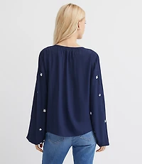 Petite Floral Embroidered Bib Blouse