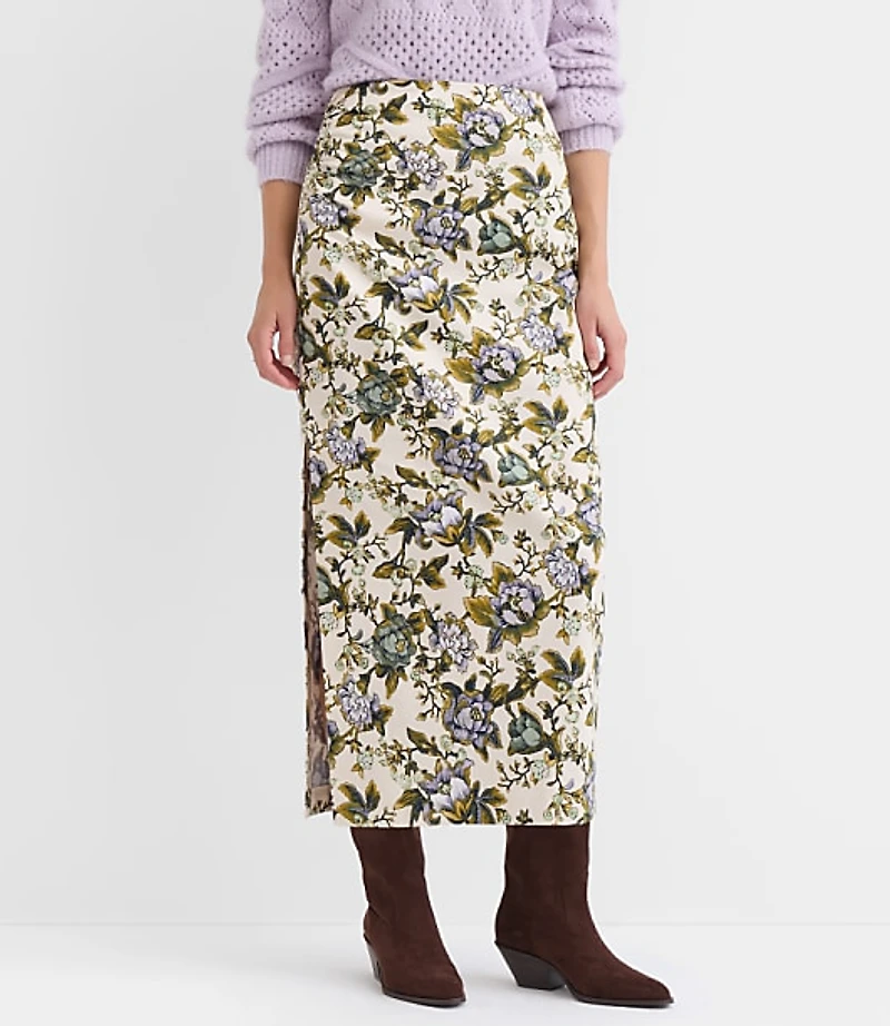 Floral Side Ruched Midi Skirt