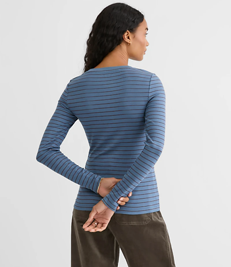 Striped Micro Modal Crew Neck Long Sleeve Tee