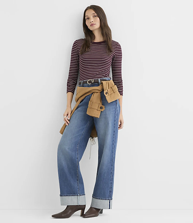 Petite Striped Micro Modal Crew Neck Long Sleeve Tee