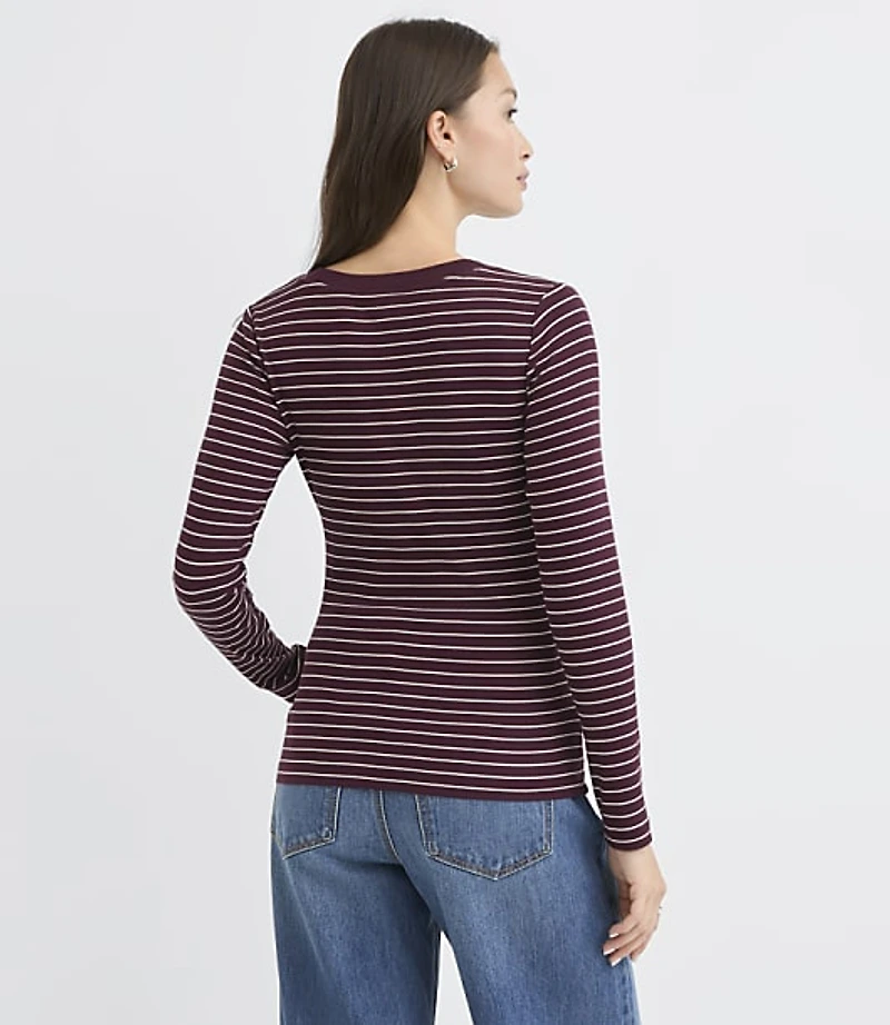 Petite Striped Micro Modal Crew Neck Long Sleeve Tee
