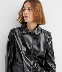 Petite Faux Leather Patch Pocket Jacket