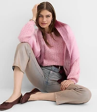 Marled Pointelle Blouson Sweater