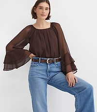 Petite Tiered Ruffle Sleeve Blouse