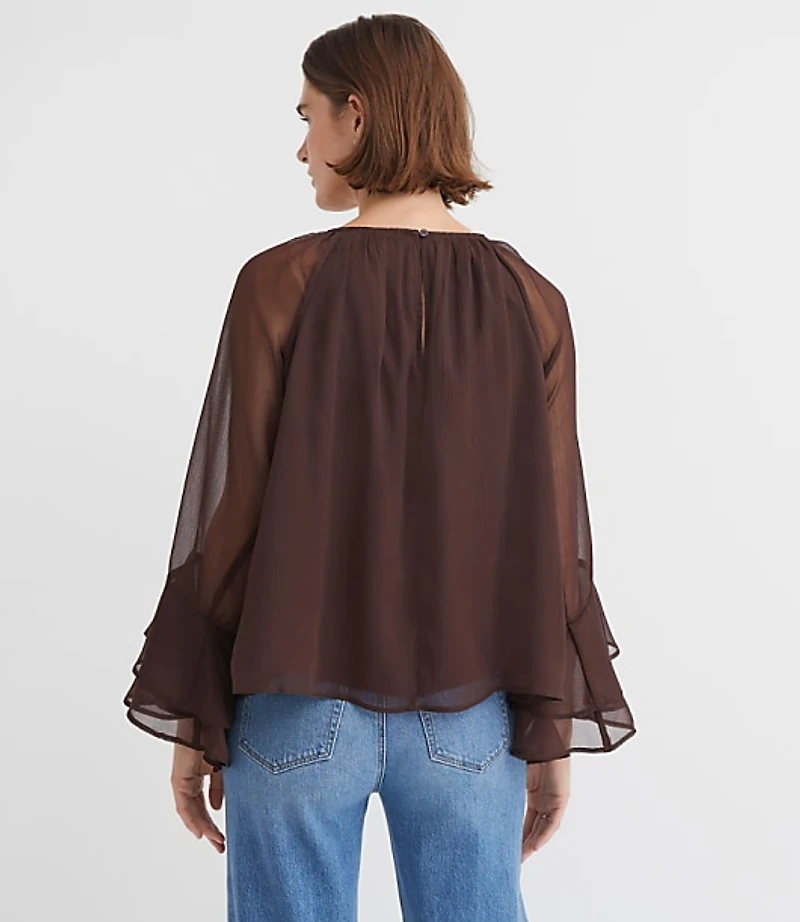 Petite Tiered Ruffle Sleeve Blouse
