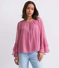 Petite Tiered Ruffle Sleeve Blouse