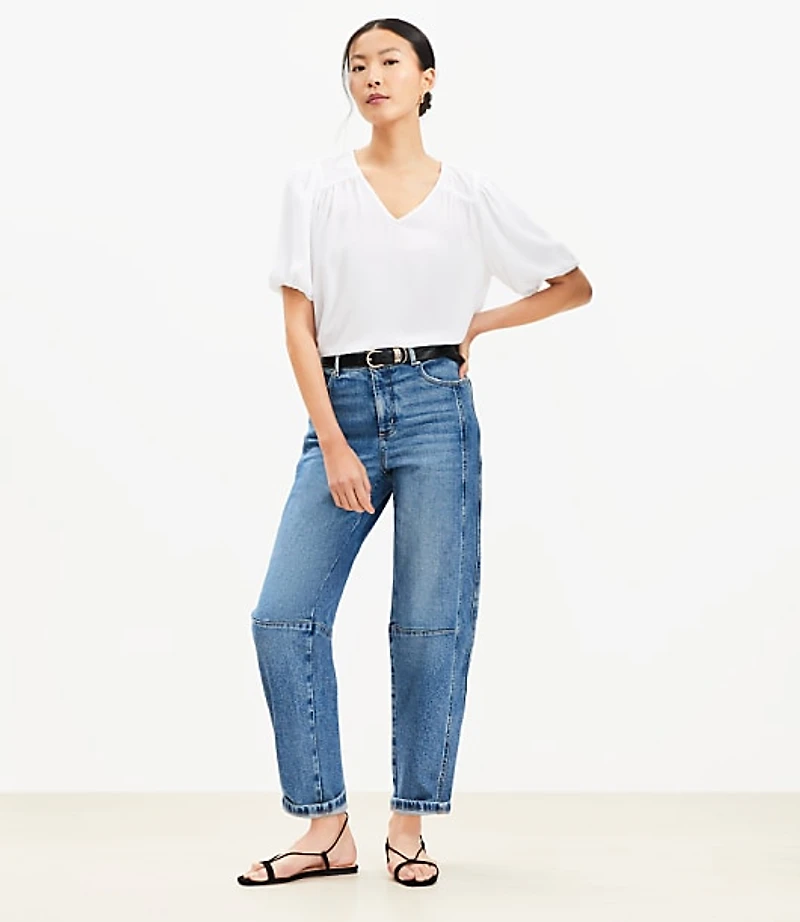 Bubble Sleeve Mixed Media Blouse