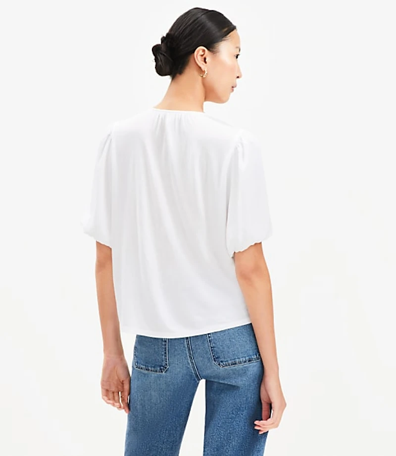 Bubble Sleeve Mixed Media Blouse