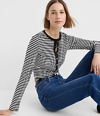 Stripe Metallic Button Henley Top