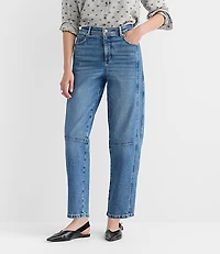 Petite High Rise Barrel Jeans Classic Mid Wash